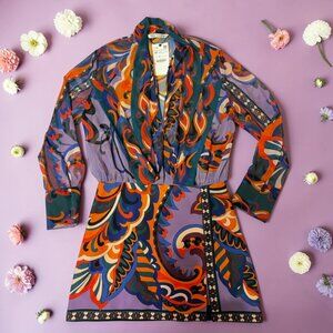 NWT Zara 60s Mod Print Mini Dress – Retro Psychedelic Pattern, Size M
